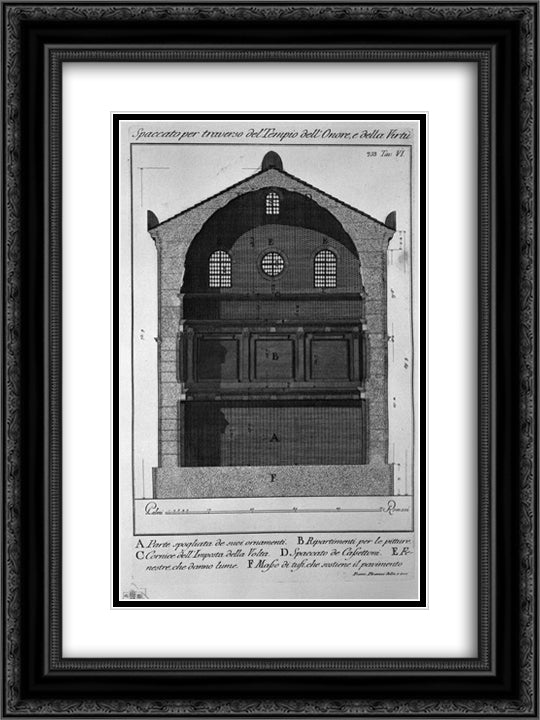 Cross-section transverse to the Temple of Honor and Virtue 18x24 Black Ornate Wood Framed Art Print Poster with Double Matting by Piranesi, Giovanni Battista