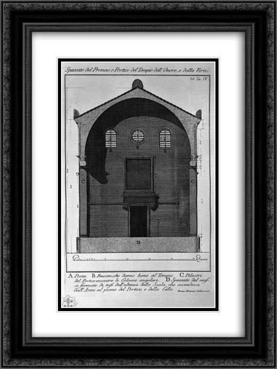 Cutaway view of the pronaos, or portico of the Temple of Honor and Virtue 18x24 Black Ornate Wood Framed Art Print Poster with Double Matting by Piranesi, Giovanni Battista