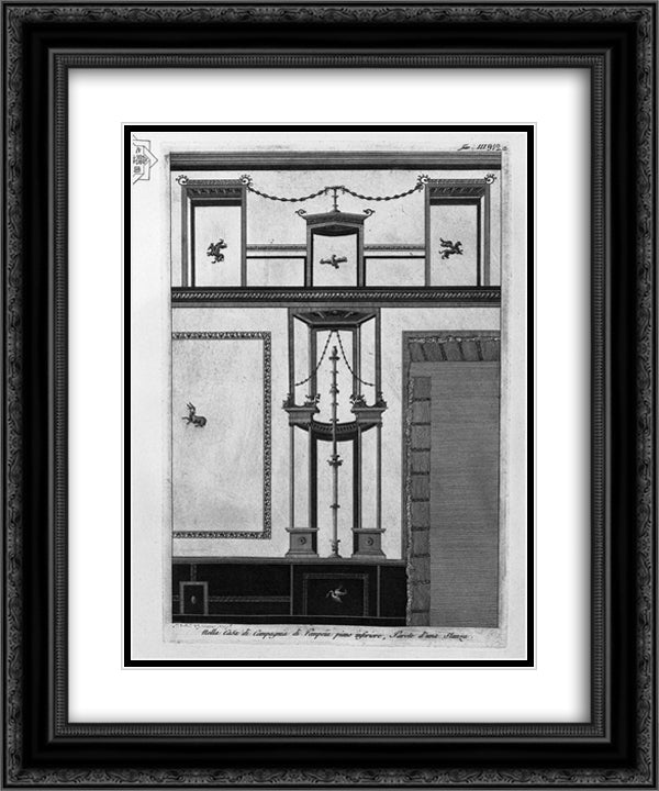 Decorated in several existing cams in their country house in Pompeii 20x24 Black Ornate Wood Framed Art Print Poster with Double Matting by Piranesi, Giovanni Battista