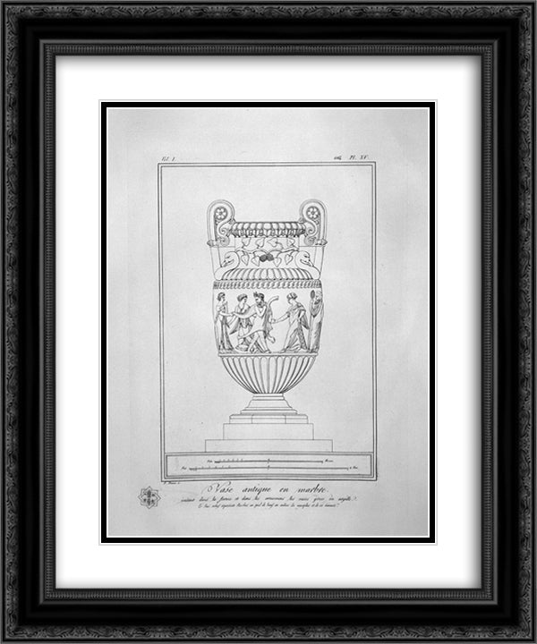 Decorative marble Vase (inc. in outline) 20x24 Black Ornate Wood Framed Art Print Poster with Double Matting by Piranesi, Giovanni Battista