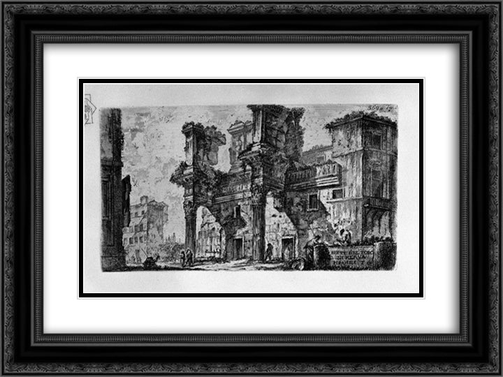 Dedicatory letter in italics italics, dated July 20, 1748 24x18 Black Ornate Wood Framed Art Print Poster with Double Matting by Piranesi, Giovanni Battista