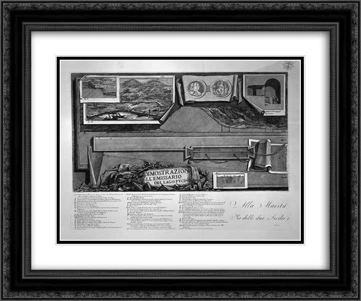 Demonstration from the Lake of Fucino, two boards together, title listed with index 24x20 Black Ornate Wood Framed Art Print Poster with Double Matting by Piranesi, Giovanni Battista