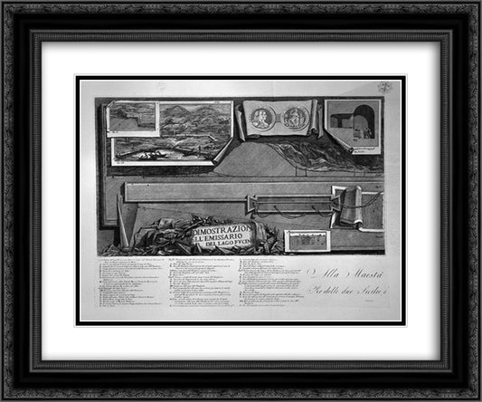 Demonstration from the Lake of Fucino, two boards together, title listed with index 24x20 Black Ornate Wood Framed Art Print Poster with Double Matting by Piranesi, Giovanni Battista