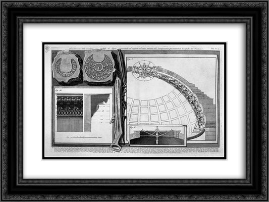 Demonstration of some parts of the Opera brick, which builds the Pantheon 24x18 Black Ornate Wood Framed Art Print Poster with Double Matting by Piranesi, Giovanni Battista