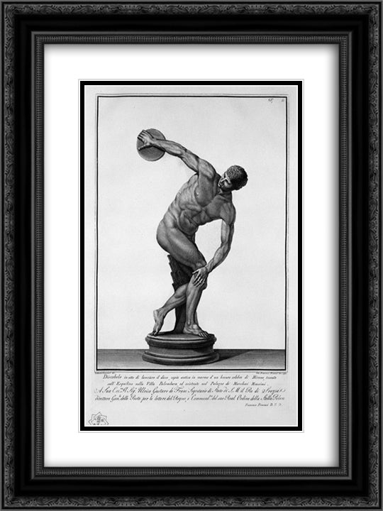 Discus Thrower 18x24 Black Ornate Wood Framed Art Print Poster with Double Matting by Piranesi, Giovanni Battista