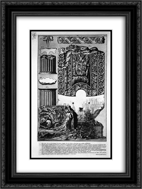Drip, ceiling architrave, frieze and piece of spare columns 18x24 Black Ornate Wood Framed Art Print Poster with Double Matting by Piranesi, Giovanni Battista