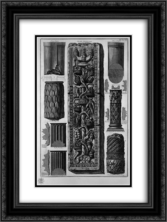 Drums of columns and bas-relief of Roman Villas 18x24 Black Ornate Wood Framed Art Print Poster with Double Matting by Piranesi, Giovanni Battista