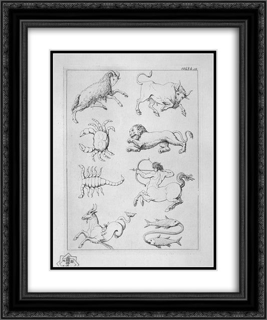Eight signs of the Zodiac 20x24 Black Ornate Wood Framed Art Print Poster with Double Matting by Piranesi, Giovanni Battista