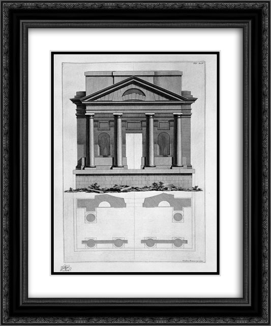 Elevation and plan of a temple 20x24 Black Ornate Wood Framed Art Print Poster with Double Matting by Piranesi, Giovanni Battista