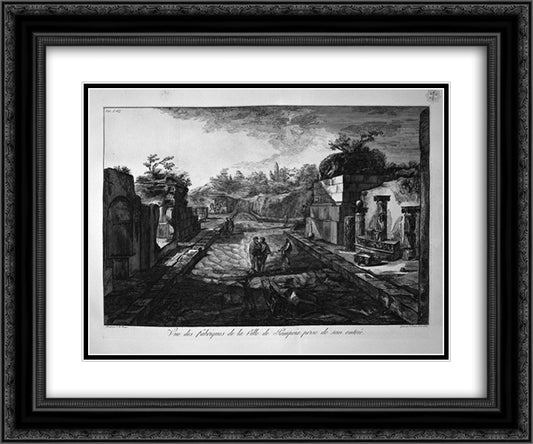 Entrance to the city of Pompeii with the existing factories outside the door 24x20 Black Ornate Wood Framed Art Print Poster with Double Matting by Piranesi, Giovanni Battista