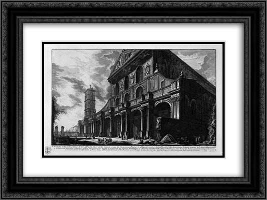 Exterior view of the great Basilica of St. Peter in the Vatican 24x18 Black Ornate Wood Framed Art Print Poster with Double Matting by Piranesi, Giovanni Battista