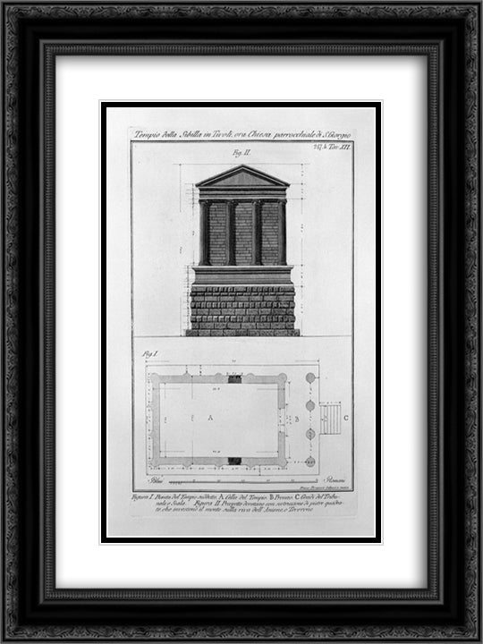 Facade and the side of the Temple of the Sibyl at Tivoli 18x24 Black Ornate Wood Framed Art Print Poster with Double Matting by Piranesi, Giovanni Battista