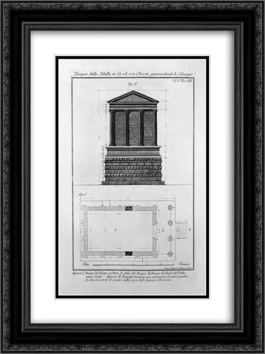 Facade and the side of the Temple of the Sibyl at Tivoli 18x24 Black Ornate Wood Framed Art Print Poster with Double Matting by Piranesi, Giovanni Battista