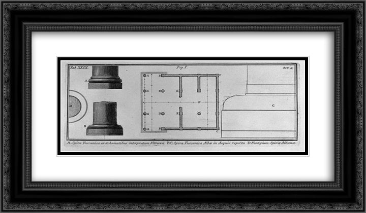 Facade of the Temple Tuscany (by Vitruvius, according to Le Roy and Perrault) 24x14 Black Ornate Wood Framed Art Print Poster with Double Matting by Piranesi, Giovanni Battista