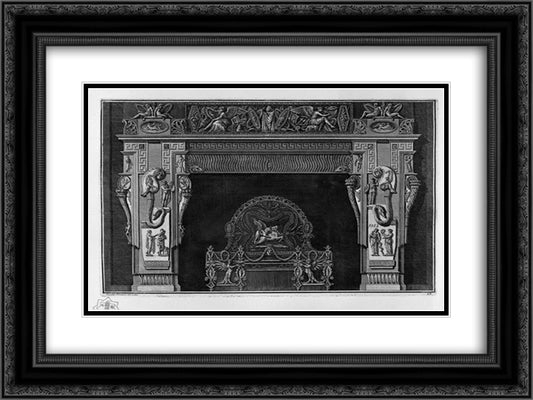 Fireplace frieze with ribbing and scrapers, and a Greek, a rich interior wing 24x18 Black Ornate Wood Framed Art Print Poster with Double Matting by Piranesi, Giovanni Battista