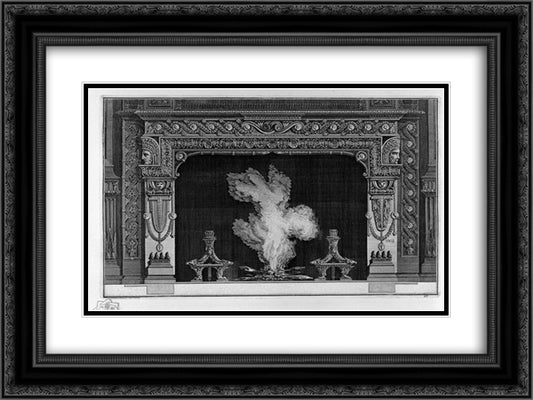 Fireplace with garland frieze applicant and cameos 24x18 Black Ornate Wood Framed Art Print Poster with Double Matting by Piranesi, Giovanni Battista