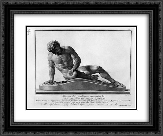 Gallo dying 24x20 Black Ornate Wood Framed Art Print Poster with Double Matting by Piranesi, Giovanni Battista