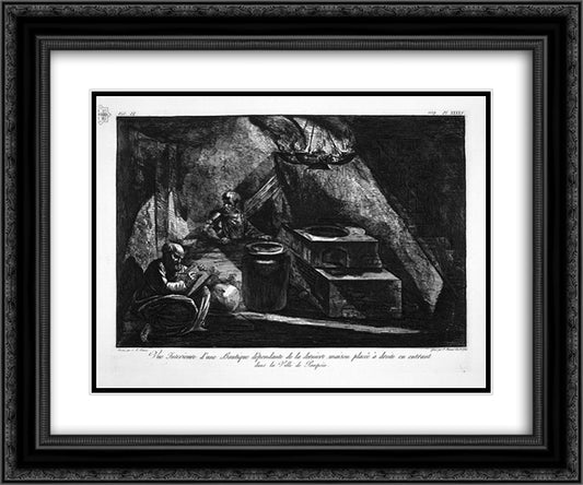 General map of the continuation of the road and factories adjacent to the House of the Surgeon 24x20 Black Ornate Wood Framed Art Print Poster with Double Matting by Piranesi, Giovanni Battista