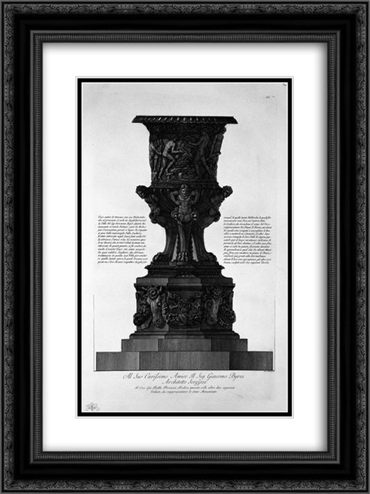 Great ancient vase with its marble pedestal found at Hadrian`s Villa in 1769 18x24 Black Ornate Wood Framed Art Print Poster with Double Matting by Piranesi, Giovanni Battista