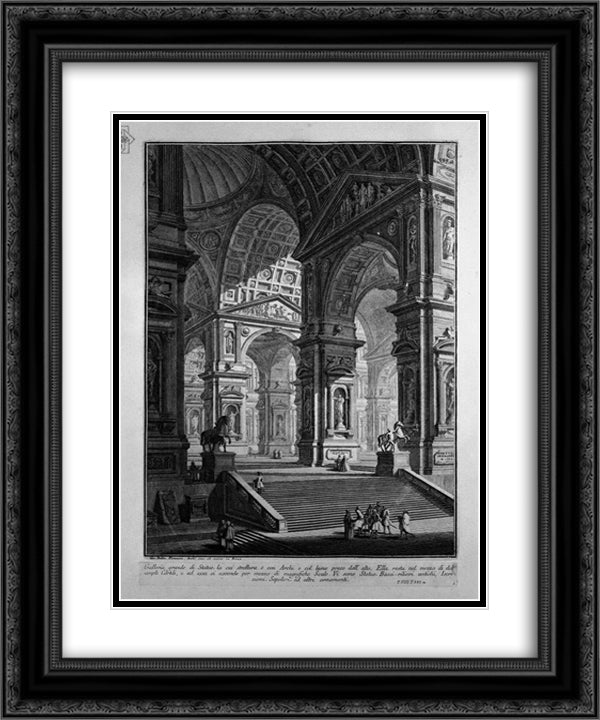 Great gallery of statues in the middle of two large courtyards (the title and added copper) 20x24 Black Ornate Wood Framed Art Print Poster with Double Matting by Piranesi, Giovanni Battista