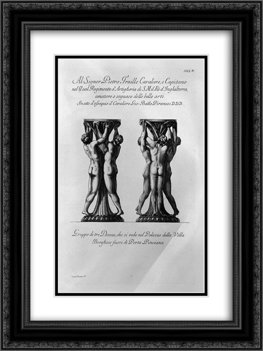 Group of three women in the palace of the Villa Borghese 18x24 Black Ornate Wood Framed Art Print Poster with Double Matting by Piranesi, Giovanni Battista