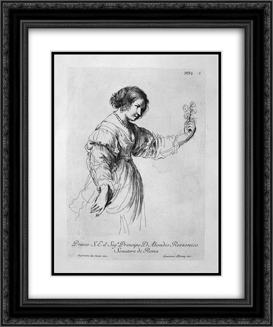Half figure of a woman holding out a flower 20x24 Black Ornate Wood Framed Art Print Poster with Double Matting by Piranesi, Giovanni Battista