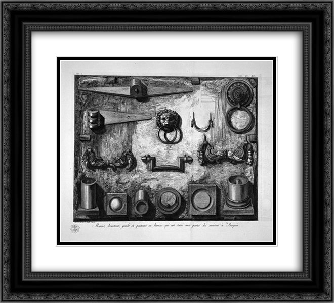 Handles, knockers, hinges found in Pompeii 22x20 Black Ornate Wood Framed Art Print Poster with Double Matting by Piranesi, Giovanni Battista