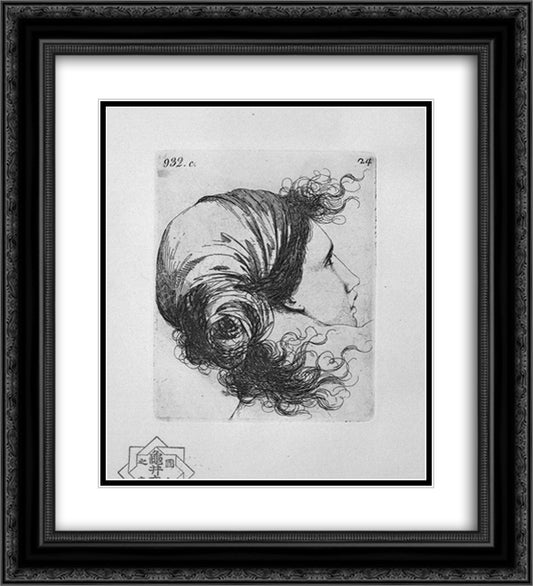 Head of a Woman 20x22 Black Ornate Wood Framed Art Print Poster with Double Matting by Piranesi, Giovanni Battista