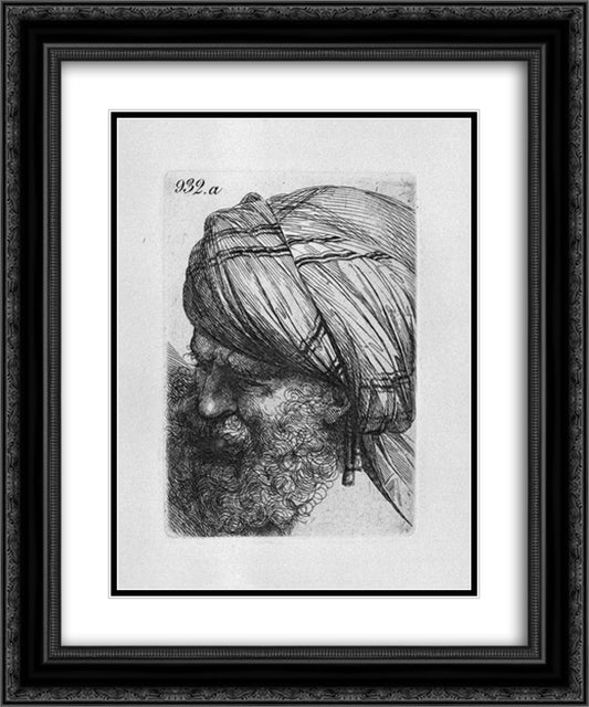 Head of old man with turban 20x24 Black Ornate Wood Framed Art Print Poster with Double Matting by Piranesi, Giovanni Battista