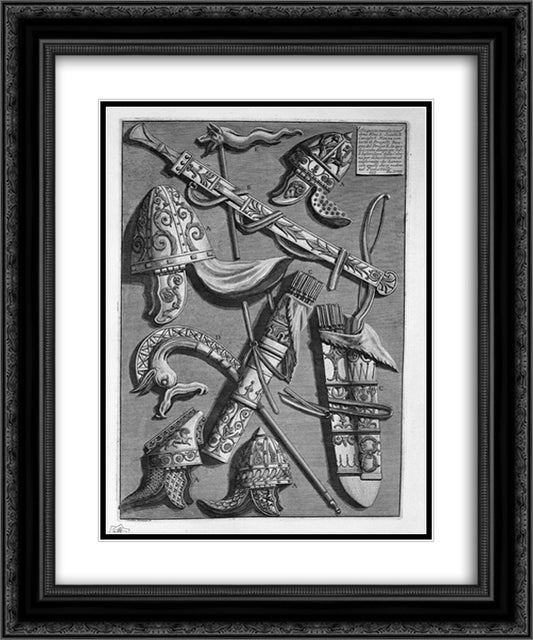 Helmets, dagger, quivers, poker, signs (from the pedestal of the Column of Trajan) 20x24 Black Ornate Wood Framed Art Print Poster with Double Matting by Piranesi, Giovanni Battista