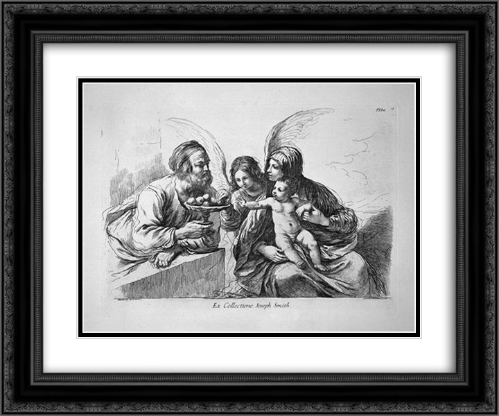 Holy Family, St. Josephus gives the child some fruit that points to an angel 24x20 Black Ornate Wood Framed Art Print Poster with Double Matting by Piranesi, Giovanni Battista