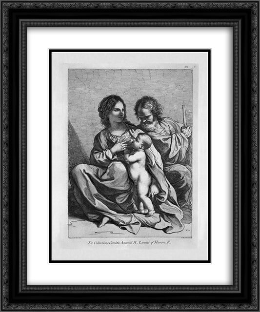 Holy Family the Virgin seated on the ground feeding the Holy Child standing 20x24 Black Ornate Wood Framed Art Print Poster with Double Matting by Piranesi, Giovanni Battista