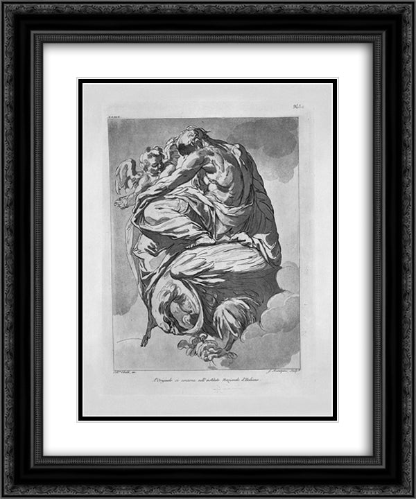Hylas stolen by the nymphs, which are available from P by an antique painting by Santi Bartoli 20x24 Black Ornate Wood Framed Art Print Poster with Double Matting by Piranesi, Giovanni Battista