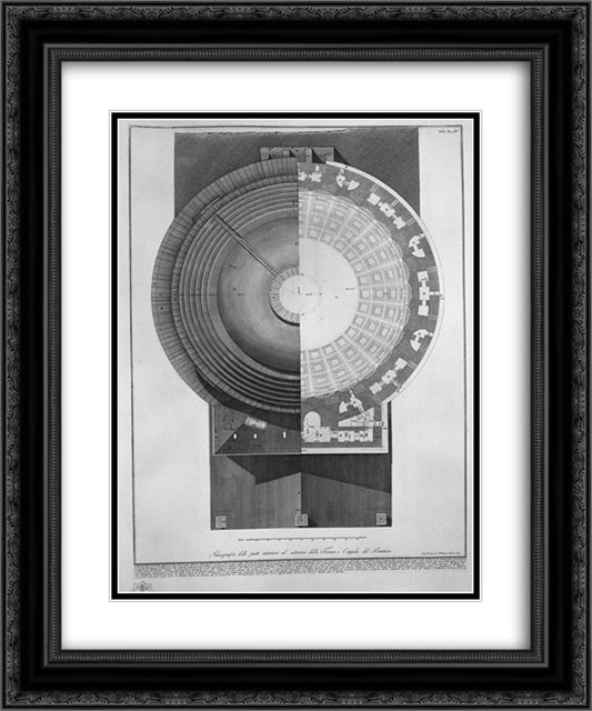 Iconography of the parts of the inner and outer tube or dome of the Pantheon 20x24 Black Ornate Wood Framed Art Print Poster with Double Matting by Piranesi, Giovanni Battista