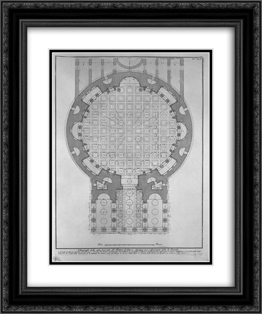 Iconography of the present state of the Pantheon 20x24 Black Ornate Wood Framed Art Print Poster with Double Matting by Piranesi, Giovanni Battista
