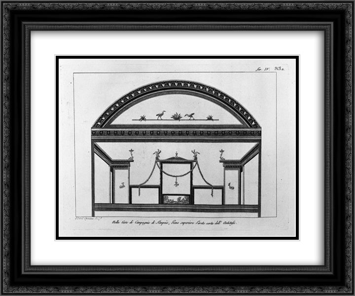 In the House of Pompeii, the lower floor, wall of a room 24x20 Black Ornate Wood Framed Art Print Poster with Double Matting by Piranesi, Giovanni Battista