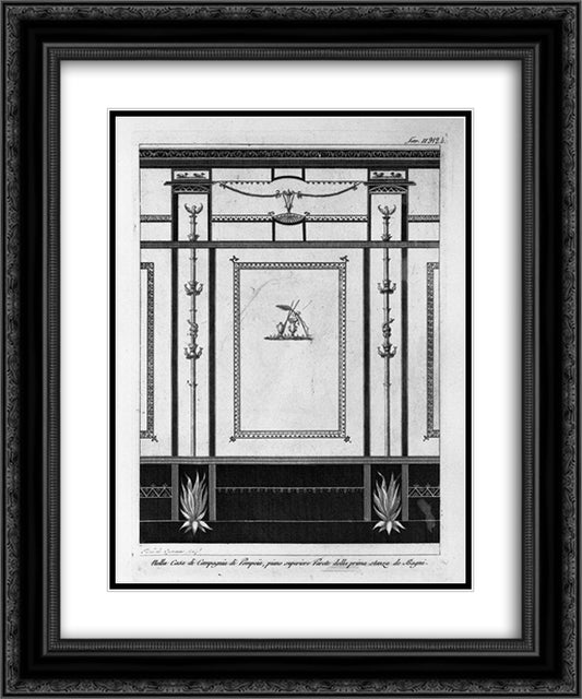 In the House of Pompeii, the upper floor wall of the first room of Bath 20x24 Black Ornate Wood Framed Art Print Poster with Double Matting by Piranesi, Giovanni Battista
