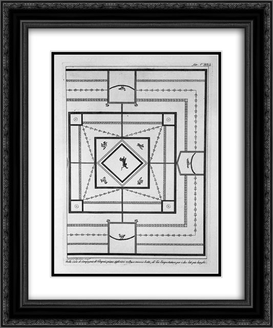 In the House of Pompeii, Upper floor wall short dell`Antistufa 20x24 Black Ornate Wood Framed Art Print Poster with Double Matting by Piranesi, Giovanni Battista