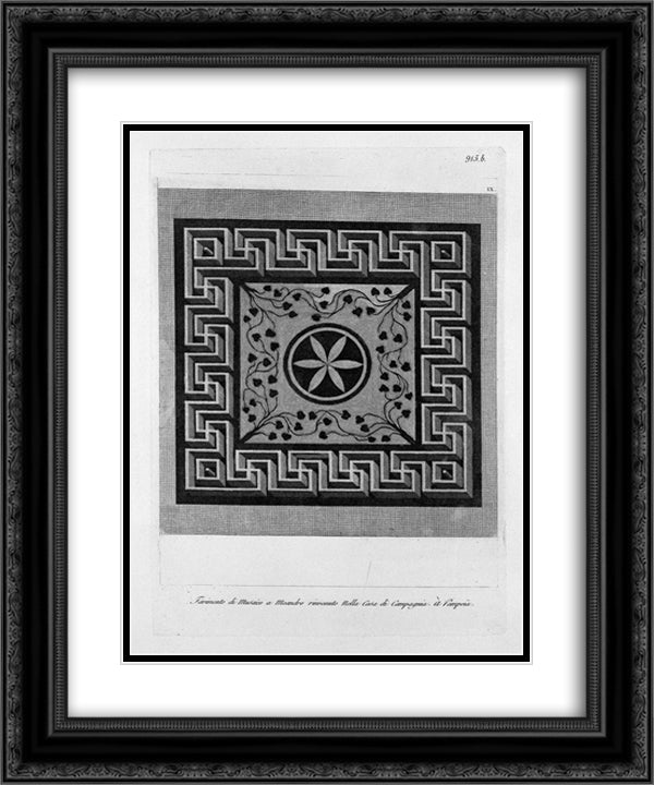 In the House of Pompeii, upstairs portion of the short wall in the small courtyard of bathrooms 20x24 Black Ornate Wood Framed Art Print Poster with Double Matting by Piranesi, Giovanni Battista