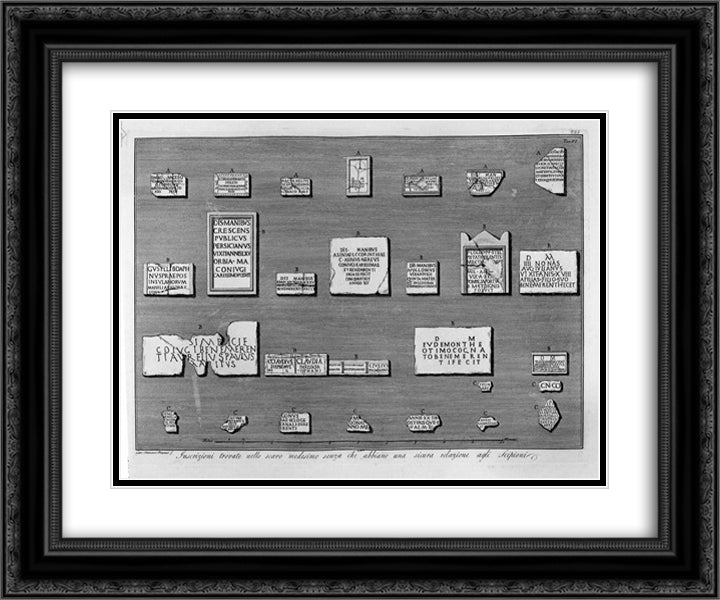 Inscriptions found in the excavation same without having a secure relationship Seize Scipios 24x20 Black Ornate Wood Framed Art Print Poster with Double Matting by Piranesi, Giovanni Battista
