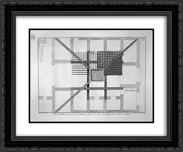 Interior of house Cavedio 24x20 Black Ornate Wood Framed Art Print Poster with Double Matting by Piranesi, Giovanni Battista