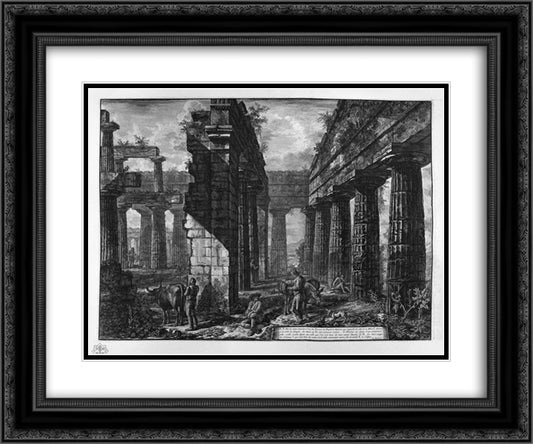 Interior of pronaos of the Temple itself, which looks toward the ground 24x20 Black Ornate Wood Framed Art Print Poster with Double Matting by Piranesi, Giovanni Battista