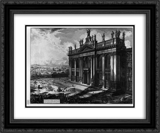 Interior view of the Basilica of St. John Lateran 24x20 Black Ornate Wood Framed Art Print Poster with Double Matting by Piranesi, Giovanni Battista