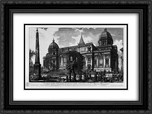Interior view of the Basilica of St. Maria Maggiore 24x18 Black Ornate Wood Framed Art Print Poster with Double Matting by Piranesi, Giovanni Battista