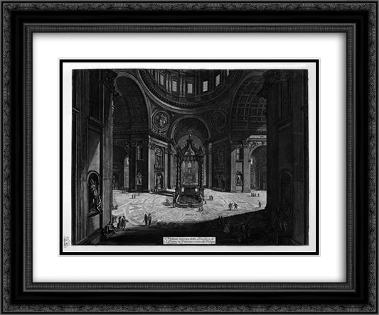 Interior view of the Basilica of St. Peter in the Vatican 24x20 Black Ornate Wood Framed Art Print Poster with Double Matting by Piranesi, Giovanni Battista
