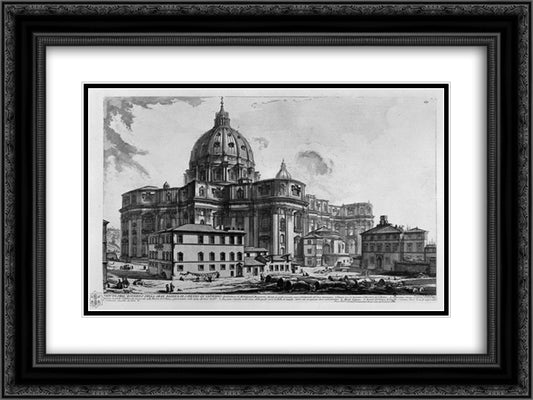 Interior view of the Basilica of St. Peter in the Vatican near the Grandstand 24x18 Black Ornate Wood Framed Art Print Poster with Double Matting by Piranesi, Giovanni Battista