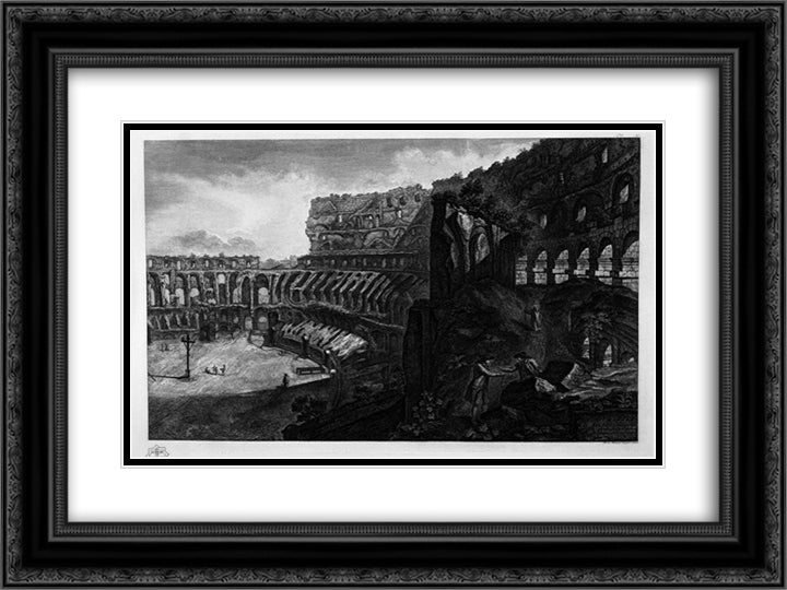 Interior view of the Colosseum 24x18 Black Ornate Wood Framed Art Print Poster with Double Matting by Piranesi, Giovanni Battista