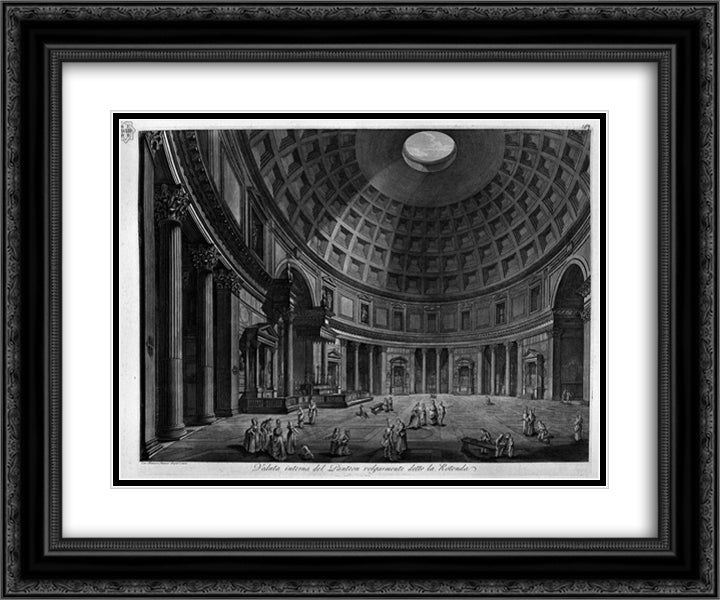 Interior view of the Pantheon commonly known as the Rotunda 24x20 Black Ornate Wood Framed Art Print Poster with Double Matting by Piranesi, Giovanni Battista