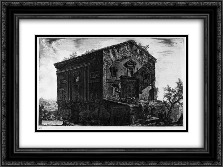 Interior view of the Temple 24x18 Black Ornate Wood Framed Art Print Poster with Double Matting by Piranesi, Giovanni Battista