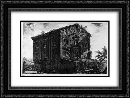 Interior view of the Temple 24x18 Black Ornate Wood Framed Art Print Poster with Double Matting by Piranesi, Giovanni Battista